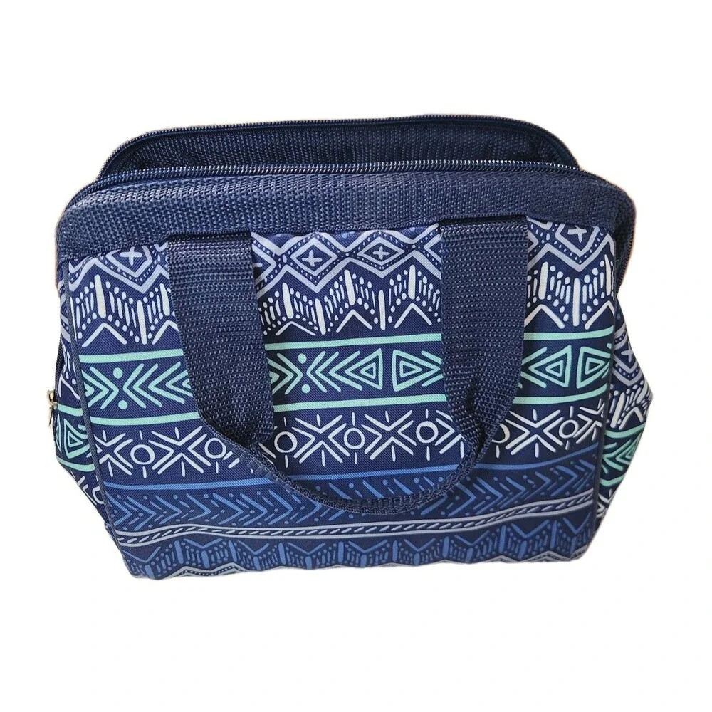 Fit & Fresh Adults Insulated Lunch Bag Work Food Containers Geometric Blue